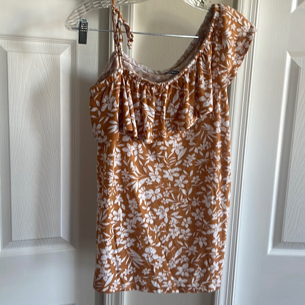 One shoulder mustard floral top